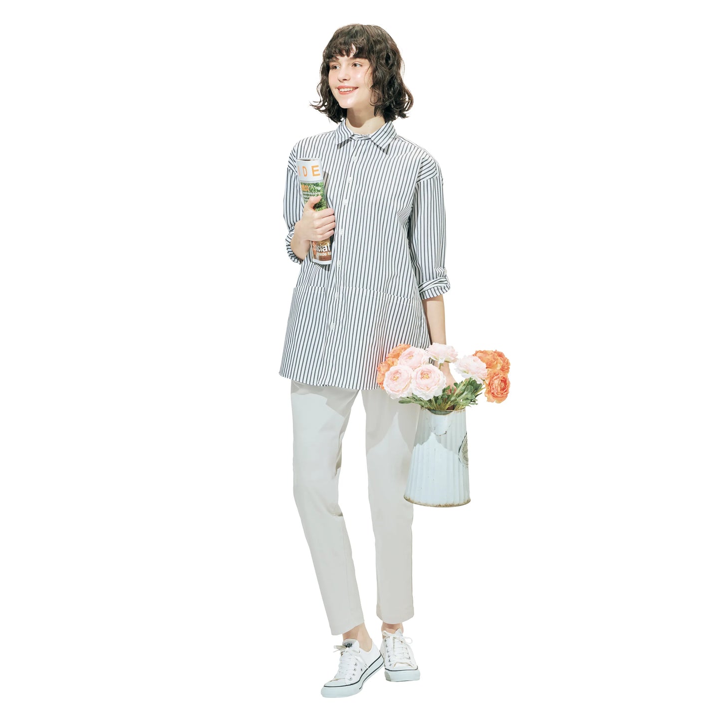 八分袖ロングシャツ