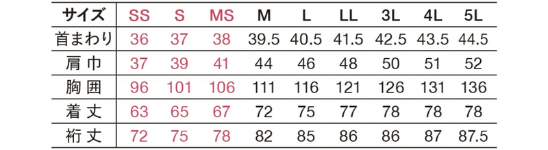 サイズ表